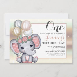 Söt Blommig Bebis Elefant Med Ballonger Inbjudningar