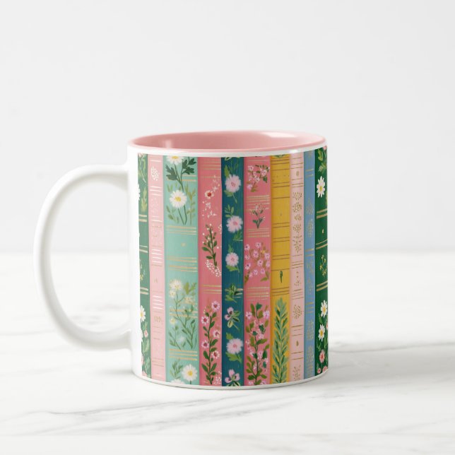 Söt Blommig Bokälskare Två-Tonad Mugg (Vänster)