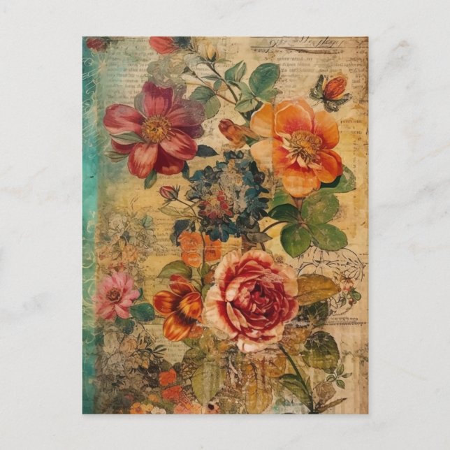 Söt blommig collage vykort (Framsida)