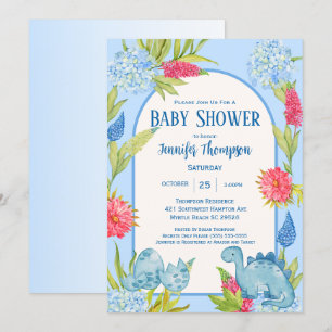 Söt Blommig Dino Mamma Ägg Bebis Baby Shower Inbjudningar