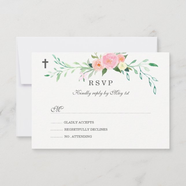 Söt Blommig Dop RSVP OSA Kort (Framsida)
