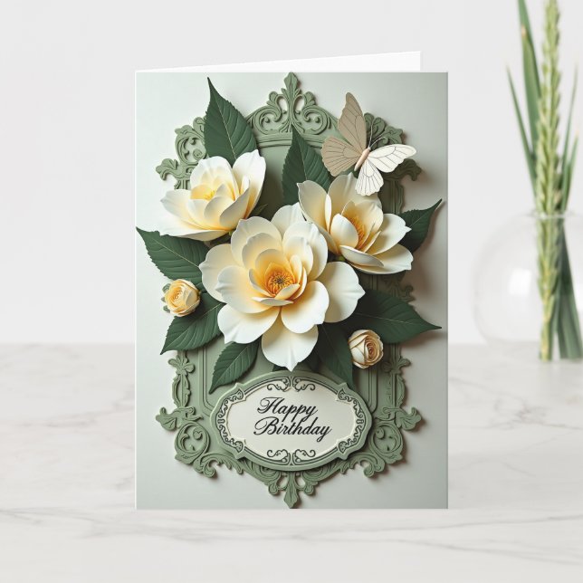 Söt Blommig Filigrans Kort (Framsida)