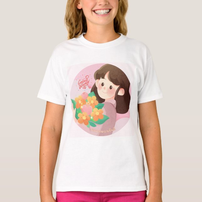 Söt blommig flickdesign t-shirt (Framsida)