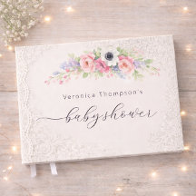 Söt Blommig Gästbok för Baby Shower