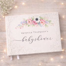 Söt Blommig Gästbok för Baby Shower
