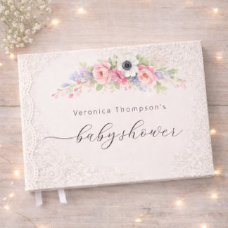 Söt Blommig Gästbok för Baby Shower