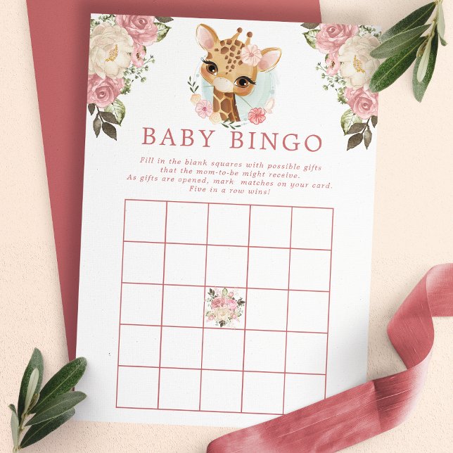 Söt Blommig Giraff Baby Shower Bingo Spel Inbjudningar (Skapare uppladdad)