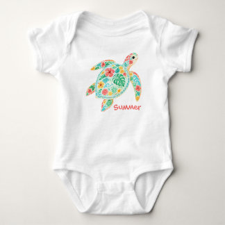 Söt blommig havssköldpadda baby bodysuit t shirt