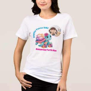 Söt Blommig Havssköldpadda Blommar Mamma Foto Föde T Shirt
