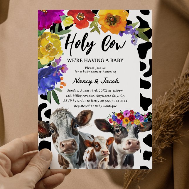 Söt Blommig 'Heliga Ko' Par Babyshower  Inbjudningar (Skapare uppladdad)