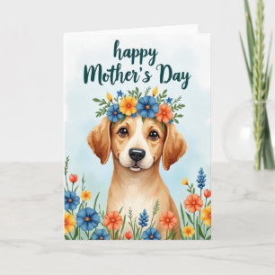 Söt Blommig Hund Mors Dagskort Kort