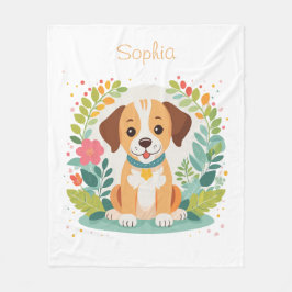 Söt Blommig Hund Valp Fleecefilt