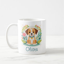 Söt Blommig Hund Valp Kaffemugg