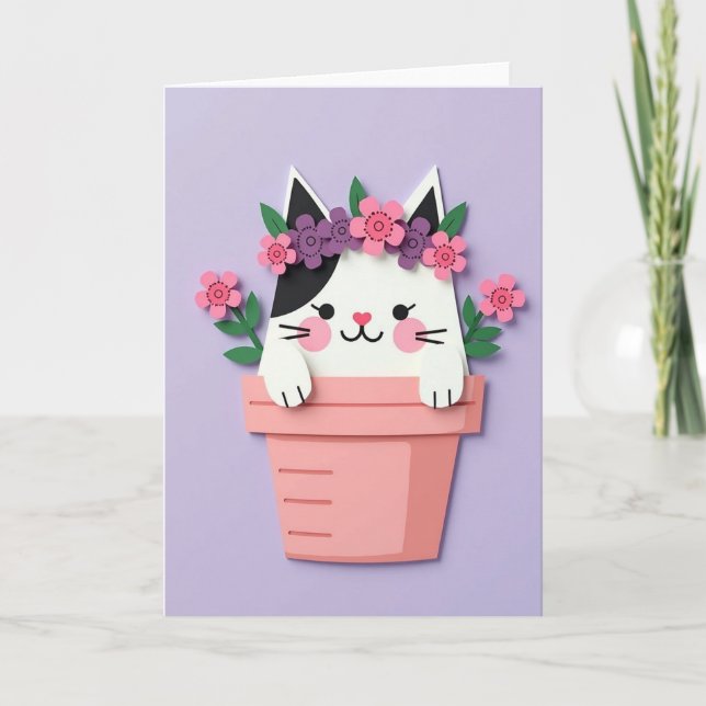 Söt Blommig Katt MorsdagsKort Kort (Framsida)