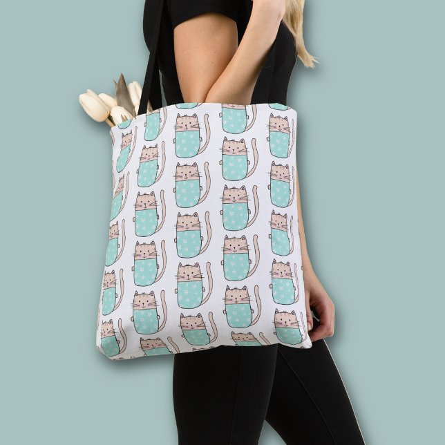 Söt blommig kattmönster tygkasse (Cute cat pattern all over print tote bag)