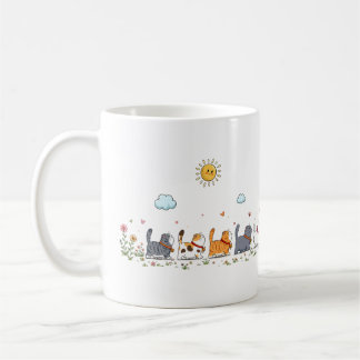 Söt Blommig Kattparad Vattenfärgskopp | Whimsical Kaffemugg