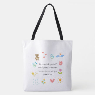 "Söt blommig klottercitat vit totebag | Estetisk Tygkasse
