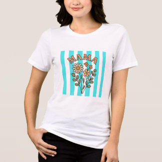 Söt Blommig "MAMMA" Typografi med Handritade Präst T Shirt