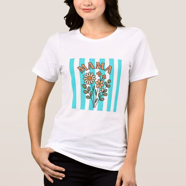 Söt Blommig "MAMMA" Typografi med Handritade Präst T Shirt (Framsida)