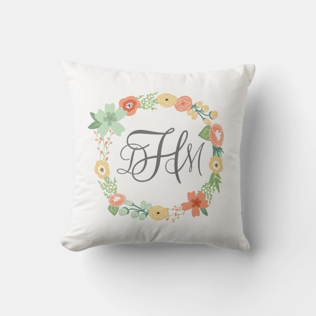 Söt blommig monogrammängd dyn kudde (Framsida)