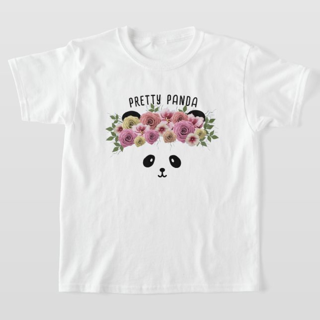 Söt blommig Panda Björn Flicka Söt Barn T-Shirt (Laydown)