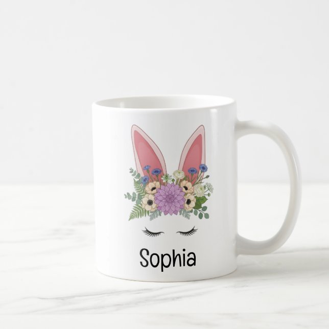 Söt blommig påskharens öron anpassat namn kaffe kaffemugg (Höger)