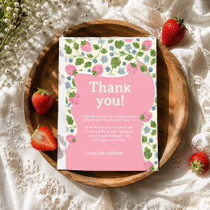 Söt Blommig Rosa Jordgubbssöt Bebis Baby Shower Tack Kort