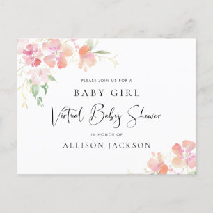 Söt Blommig Rosa Korallguld Virtuell Baby Shower Inbjudan Vykort