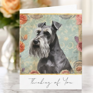 Söt Blommig Schnauzer Tänker På Dig Anteckningskort