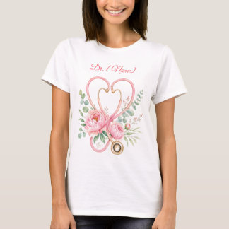 Söt Blommig Sjuksköterska & Lakar Stetoskop Hjärta T Shirt
