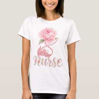 Söt Blommig Sjuksköterska & Läkare Stetoskop Hjärt T Shirt