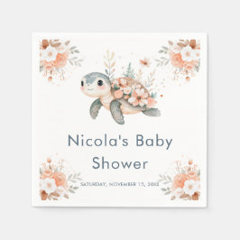 Söt Blommig Sköldpadda Baby Shower Pappersservett