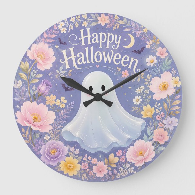 Söt Blommig Spök Halloween-tecken Stor Klocka (Framsida)
