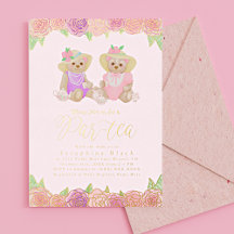 Söt Blommig Teddybjörn High Tea Bebis Shower