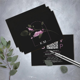 Söt Blommig Valvbåge Bröllop QR-kod Lila ID998 OSA Kort