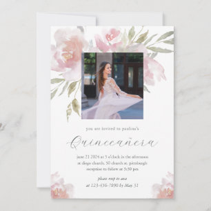 Söt Blommigt 15 år Birthday Quinceañera Photo Inbjudningar