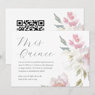 Söt Blommigt 15:e födelsedagen Quinceañera QR-kod Inbjudningar