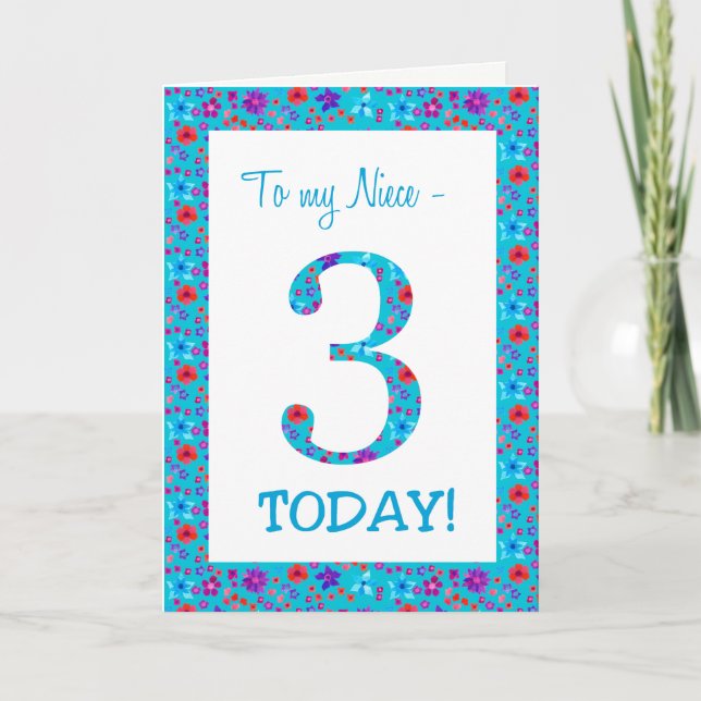 Söt Blommigt 3:e födelsedagen för systerblått Kort (Framsida)