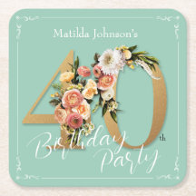 Söt Blommigt 40:e födelsedag Mint Guld Glamous
