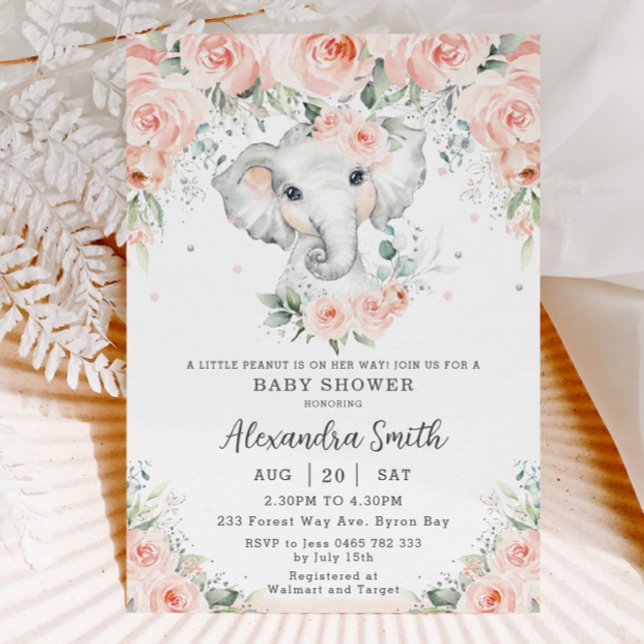 Söt,  Blommigt Adsible Elephant Baby Shower Inbjudningar (Skapare uppladdad)