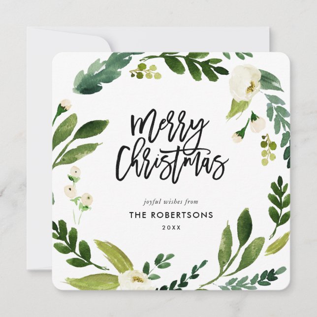 Söt Blommigt av grön andning Julkort (Framsida)
