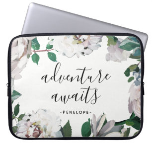 Söt Blommigt Äventyr väntar med Namn Laptop Sleeve