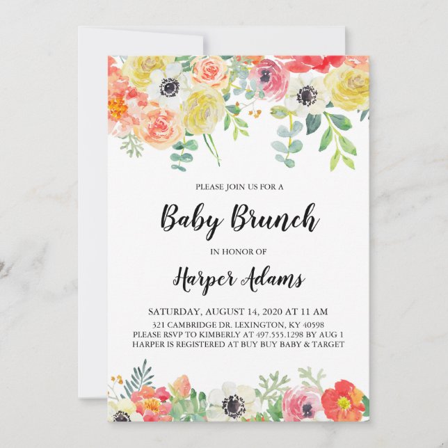 Söt Blommigt Baby Brunch-inbjudan Inbjudningar (Framsida)