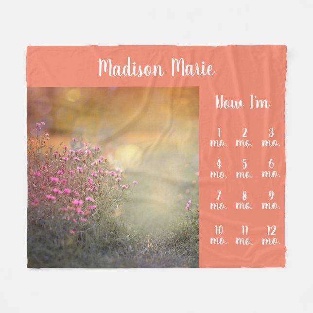 Söt Blommigt Baby Milestones Coral Fleece Blanket (Framsidan (Horisontell))