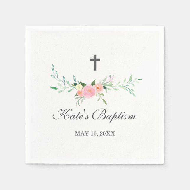 Söt Blommigt Baptism Napkin Pappersservett (Framsidan)