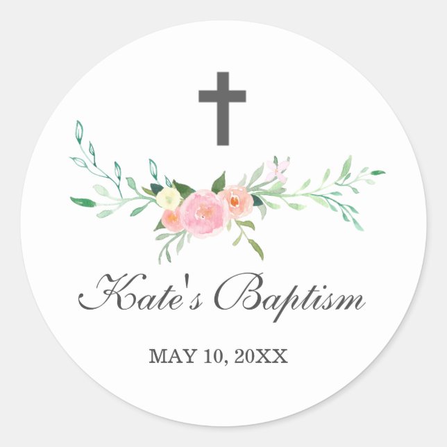 Söt Blommigt Baptism Sticker Runt Klistermärke (Framsida)