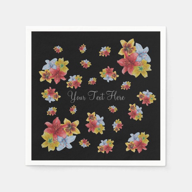 söt blommigt bild av färgstarka liilililska blommo pappersservett (Framsidan)