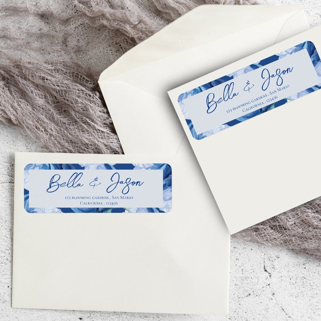 Söt Blommigt Blåa blommor Bröllop Returadress Returadress Etikett (Pretty Floral Blue Flowers Wedding Return Address Label)