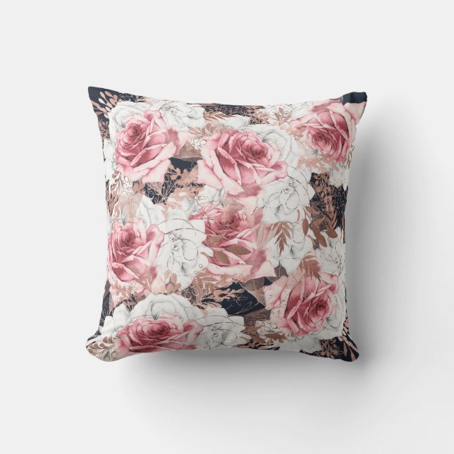 SÖT BLOMMIGT BLACK ROSA DUBBLA SIDED Cushion Kudde (Framsida)