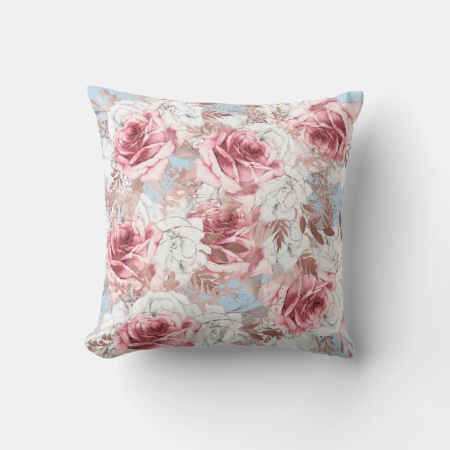 SÖT BLOMMIGT BLUE ROSA DUBBLA SIDED Cushion Kudde (Framsida)